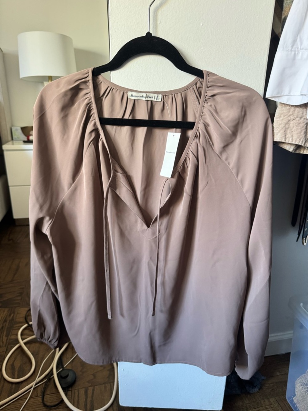 Abercrombie & Fitch Mauve Tie-Neck Long Sleeve Blouse